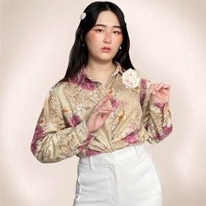 Vintage floral paisley cream + brown shirt jacket